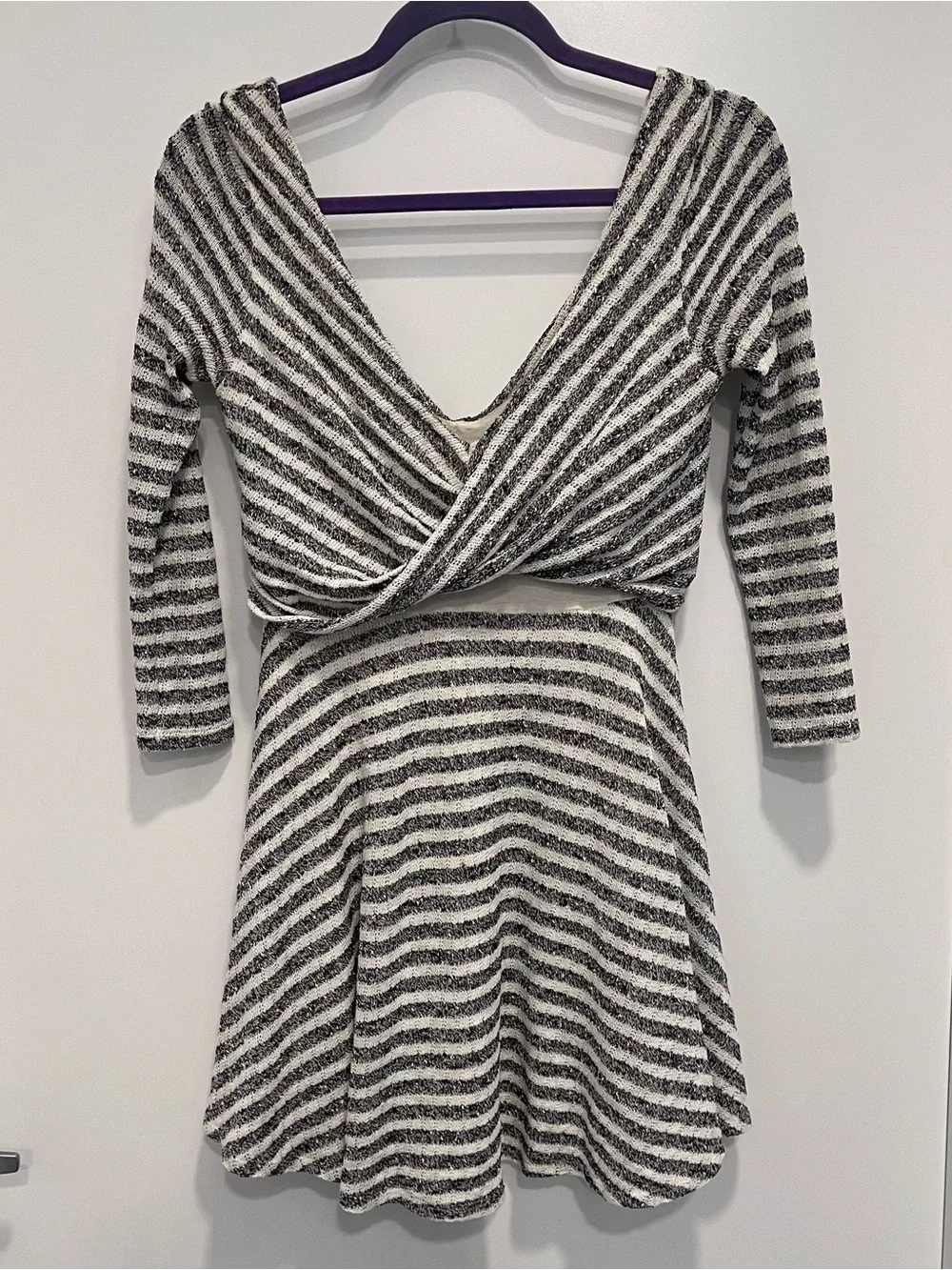 FREE PEOPLE Maverick Striped Knit Cross Flare Dress XS V-Neck Wrap Back‎